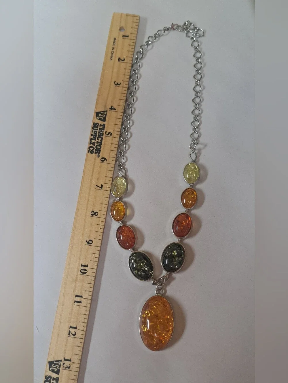 Gorgeous Chunky Golden Honey Amber Dangle Silver Necklace Statement